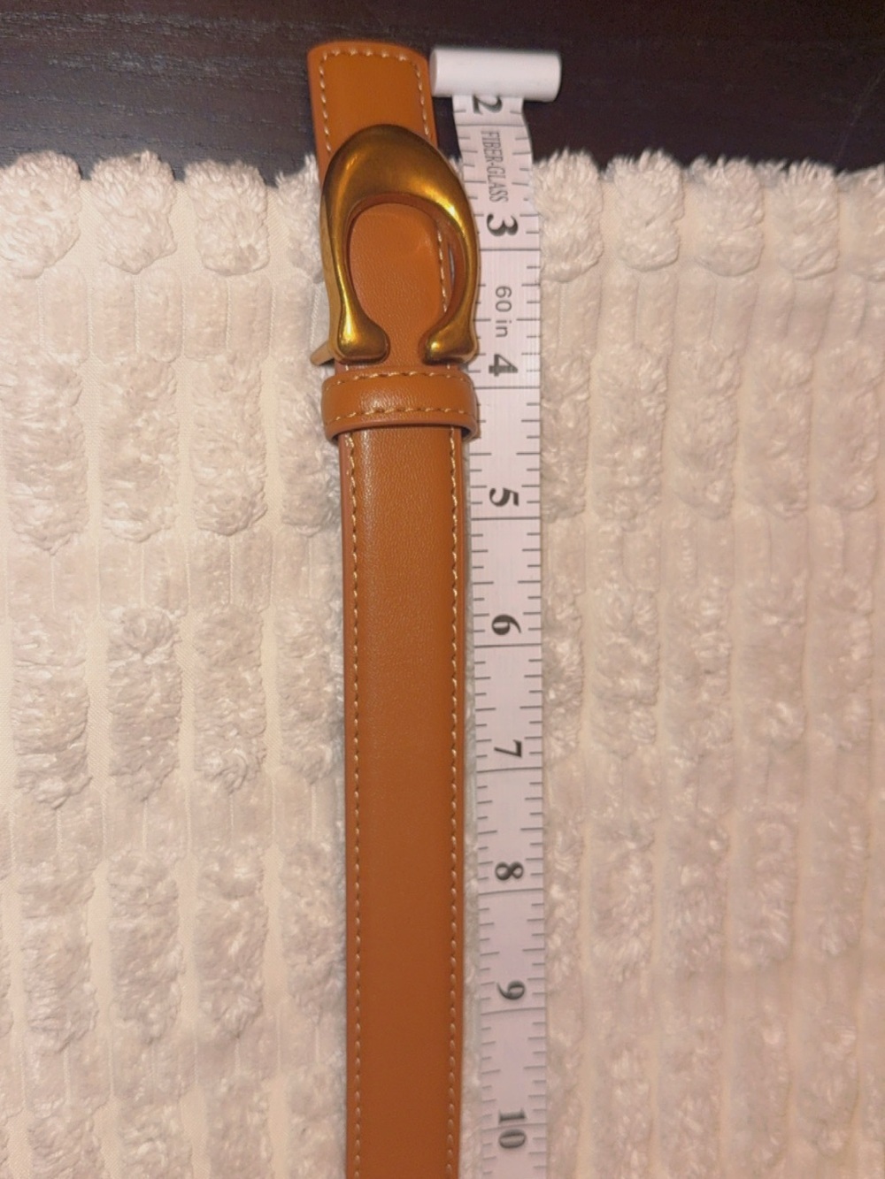 Tan Leather Belt with Gold Buckle - Picture 16 of 16